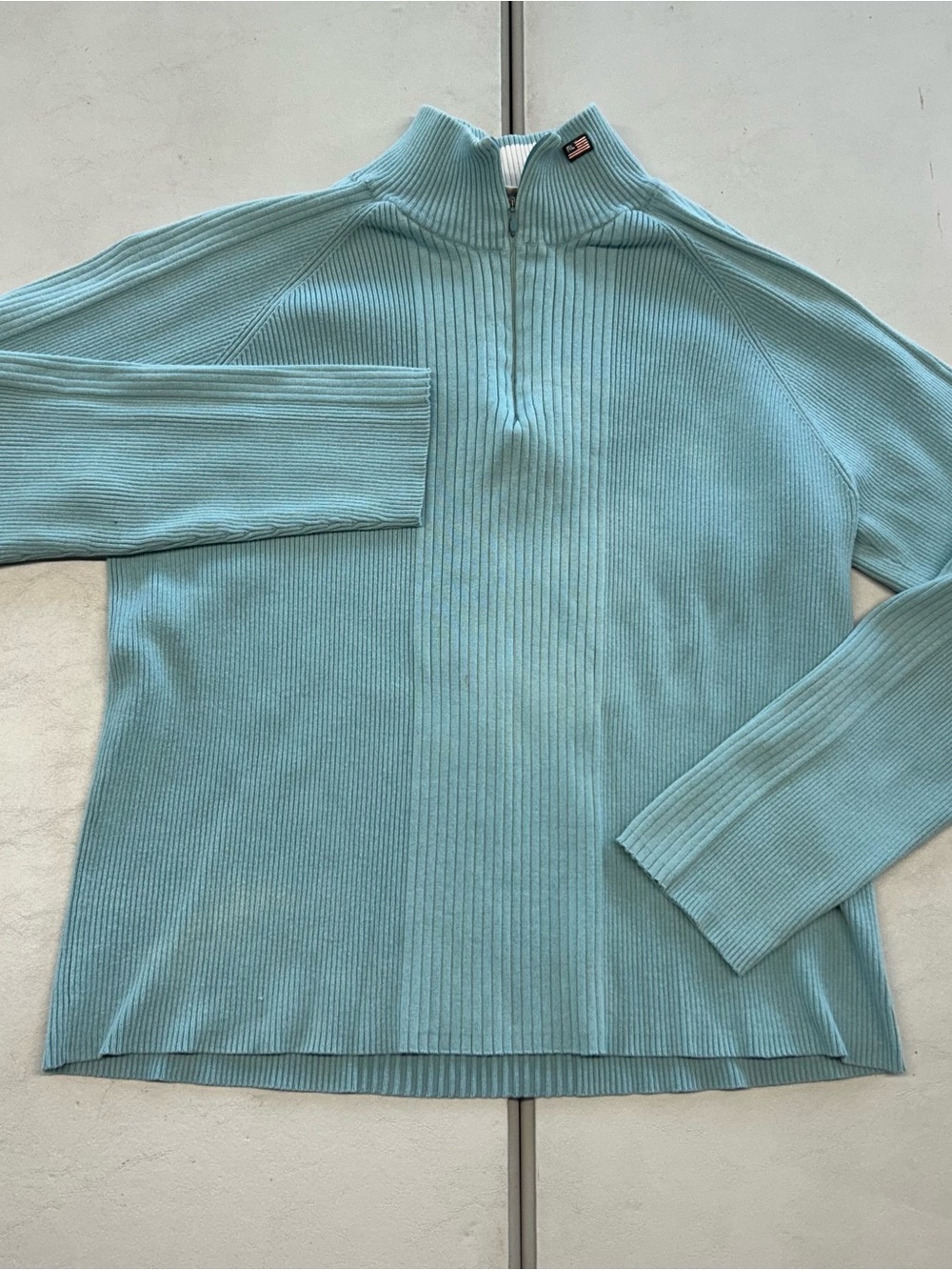 Half-Zip Ribbed Sweater - Light Blue